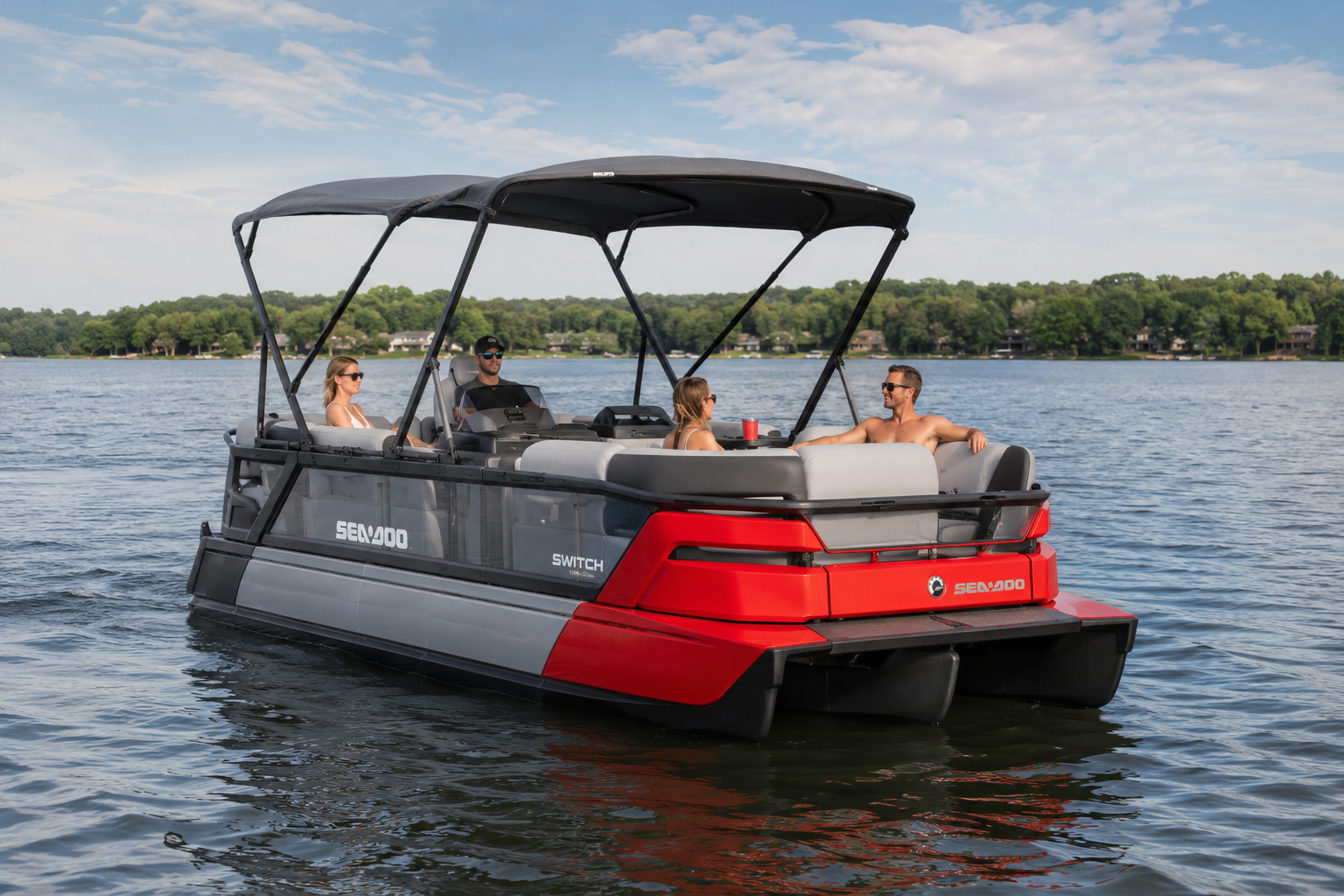 Red Sea-Doo Switch Cruise 21' pontoon with double bimini top